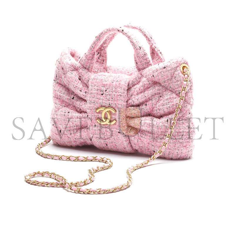 CHANEL MINI BOW BAG TWEED & GOLD METAL PINK, BLACK & WHITE AS5849 (26*18*5cm) CHANEL MINI BOW BAG TWEED & GOLD METAL PINK, BLACK & WHITE AS5849 (26*18*5cm)